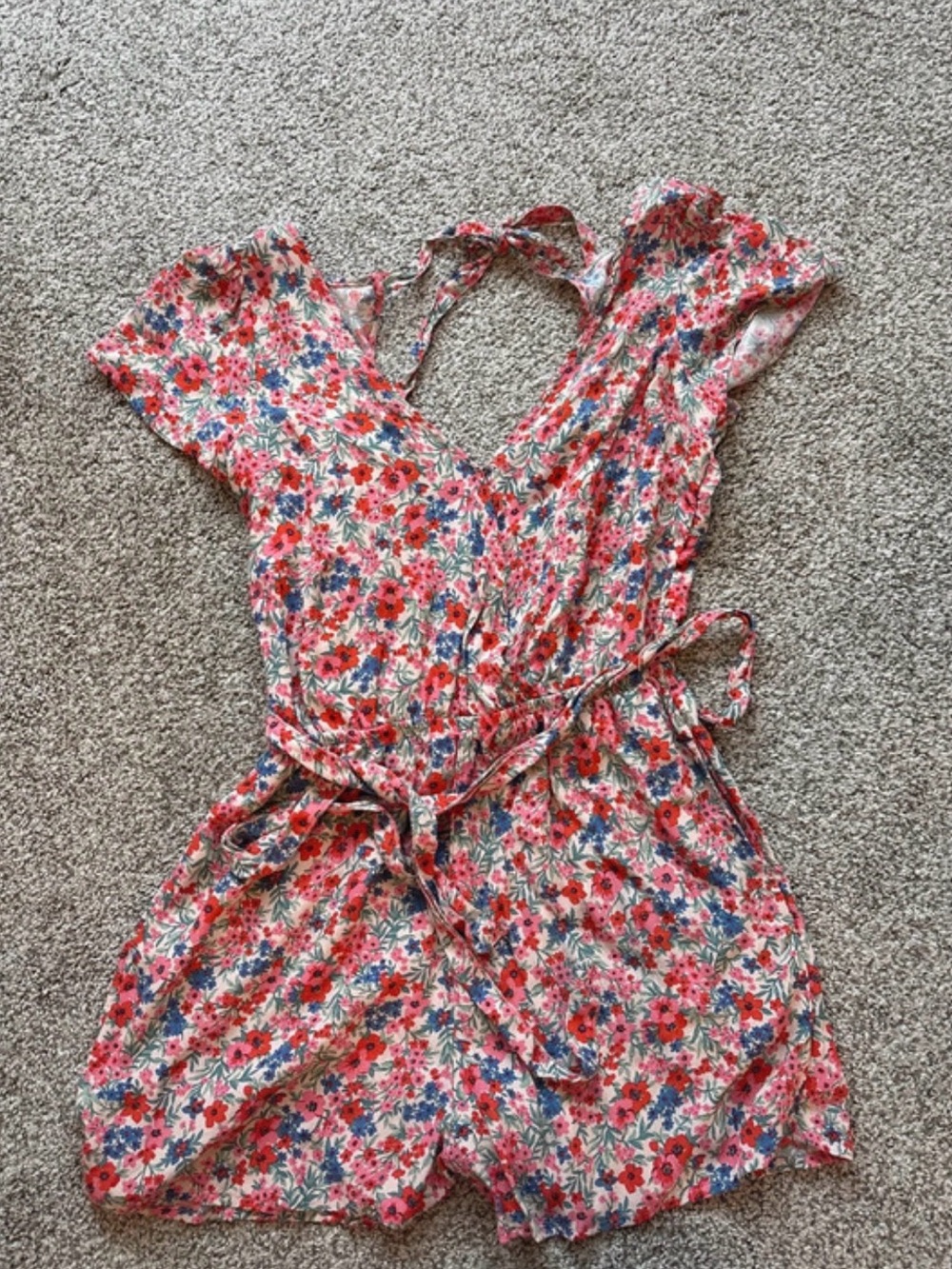 American Eagle Outfitters Pink Floral Tie-Waist Romper